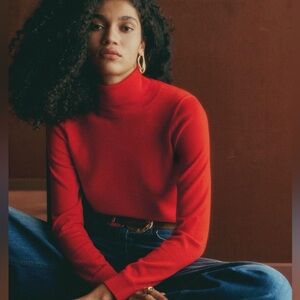 H&M Red Merino Wool Mock Neck Sweater | Soft Knit Pullover Size S